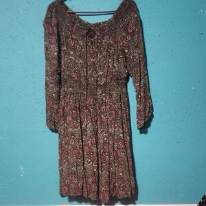 Torrid Olive Floral Long Sleeve Dress